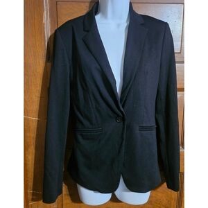 Forever 21 Striped Lined Single Button Black Blazer